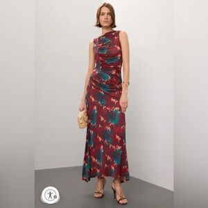 Ulla Johnson Livia Midi Dress size Medium red and teal print.